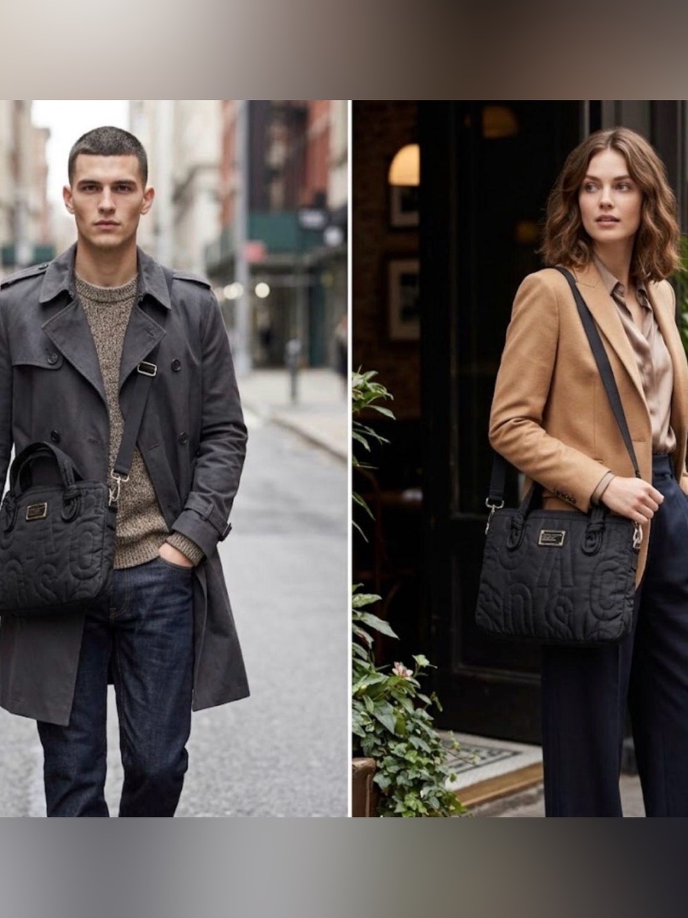 Black Quilted Messenger Bag with Top Handles - Marc Jacobs
